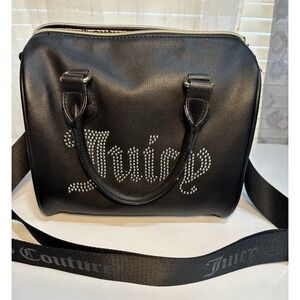 JUICY COUTURE Blck Handbag Rhinestone Logo Shoulder Strap W/Logo & Double Handle